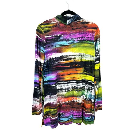 SNOSKINS Women's Art To Wear Abstract Colorful Cowl Neck Tunic Top Size Large - Picture 2 of 8